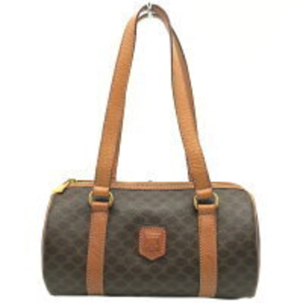 CELINE Macadam Handbag Boston Bag Brown Leather Cylindrical